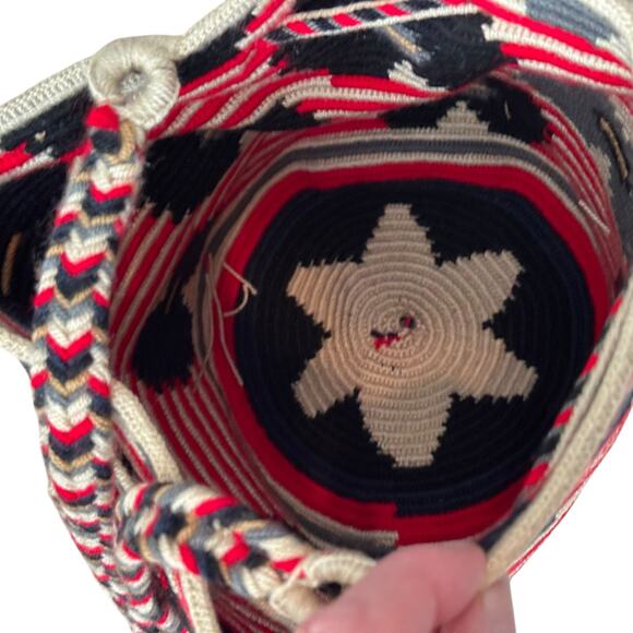 Guanabana Handmade Woven Crossbody Bucket Bag Red Geometric Tassel Boho Chic Art - Picture 3 of 8